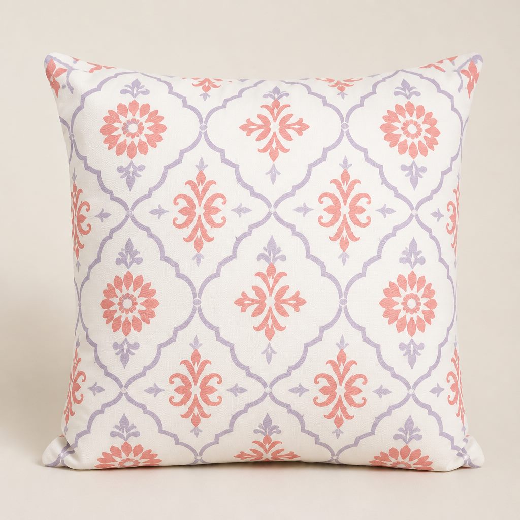Throw pillow mockup with a seamless textile pattern