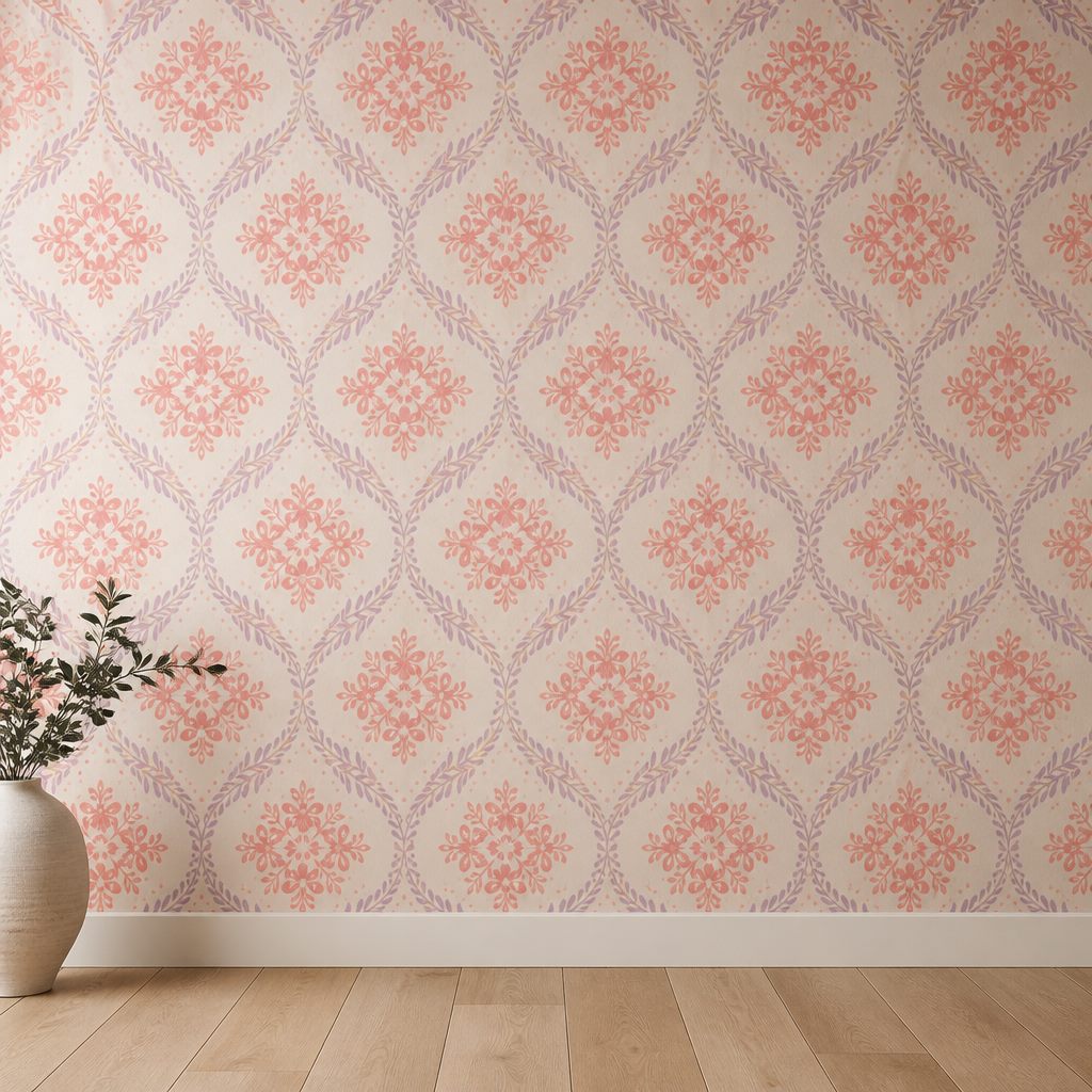 Wallpaper mockup of a seamless pattern on an interior wall